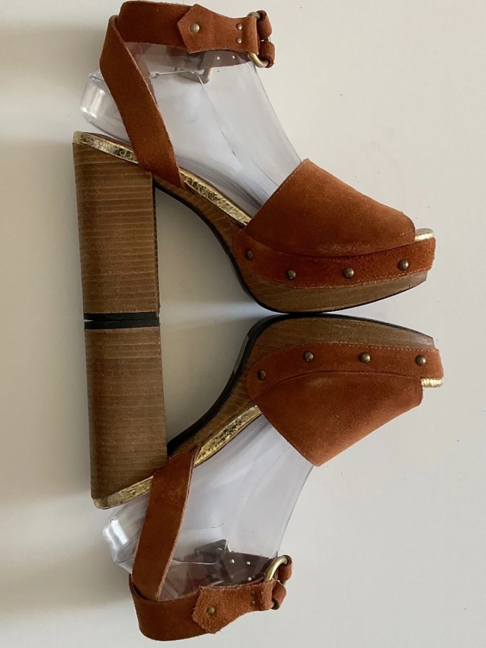 FREE PEOPLE Justine Distressed Suede Platform Block Heel Sandal Size EU 39